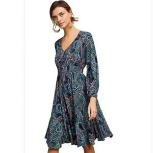 Anthropologie Maeve Maplewood Paisley Dress Mini Long Sleeve Preppy Babydoll